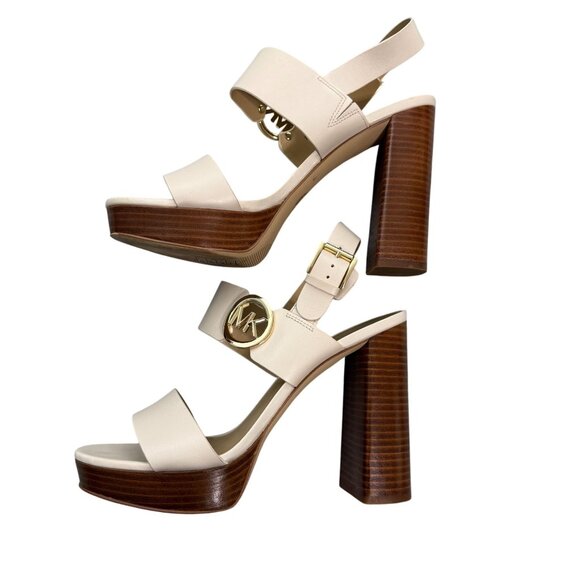 Michael Kors Shoes Womens 9 Ivory Leather Retro Platform Sandal Adjustable SG21L - Picture 3 of 10